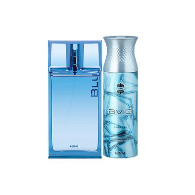 Ajmal Blu EDP Aquatic Woody Perfume And Avid Homme Deodorant Aquatic Woody Fragrance 290 ml - Men Perfumes (Edt/Edp)