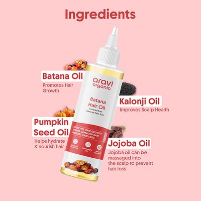 Aravi Organic Batana Hair Oil for Hair Growth with Pumpkin Oil - Derived from American Oil Palm Nut 200 ml - Hair Oils