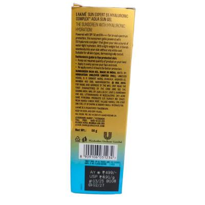 Lakme 9To5 Sun Expert 5% Hyaluronic Complex Spf 50 Pa++++ Aqua Sun Gel 56 g - Face Gels