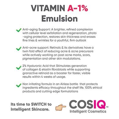Cos-IQ A 1 Percent Granactive Retinoid Emulsion Vit A Anti Ageing Night for Wrinkles Fine Lines and Acne 30ml - Night Cream
