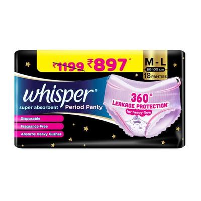 Whisper Super Absorbent Period Panty (M-L)(60-100 cm) 18's - Panty Liners