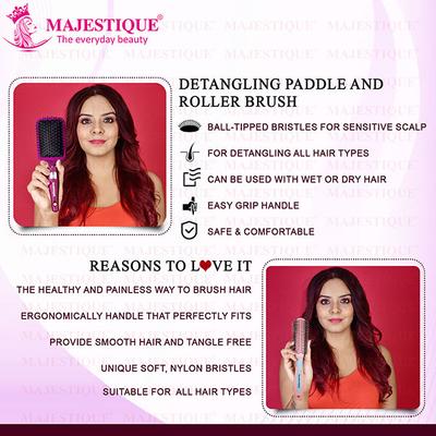 Majestique Professional Paddle and Round Hair Brush Set for Blow Drying and Styling - Multicolor 2's - Hair Brushes