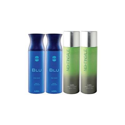 Ajmal 2 Blu Homme And 2 Nightingale Deodorants Pack of 4 200 ml - Deodorants/Roll-Ons