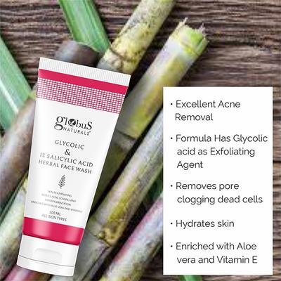 Globus Naturals Pimple Clear Glycolic & 1% Salicylic Acid Face Care Combo Face Wash 6's - Makeup Kits & Sets