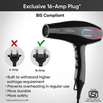 Vega Blow Pro 2400W Hair Dryer With Comb, Concentrator & Diffuser Nozzles, 2 Speed/4 Heat Settings, (Vhdp-05) - Hair Dryers