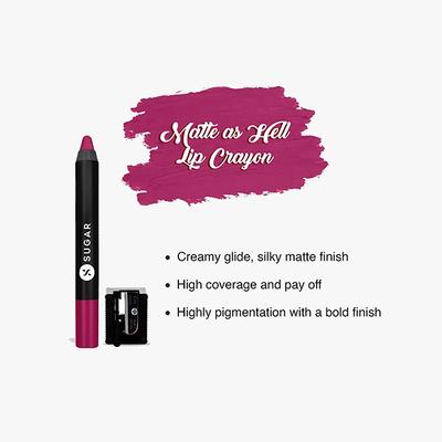 SUGAR Cosmetics Matte As Hell Crayon Lipstick - 21 Rose Tyler (Light Fuchsia/ Deep Rose) 2.8 gm - Lip Crayons