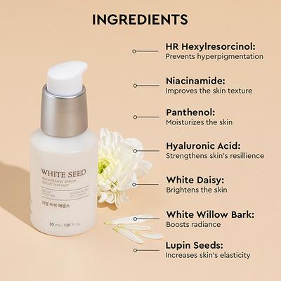 The Face Shop White Seed Brightening Serum- Korean Skincare with Niacinamide, Hyaluronic Acid 30 ml - Face Serum