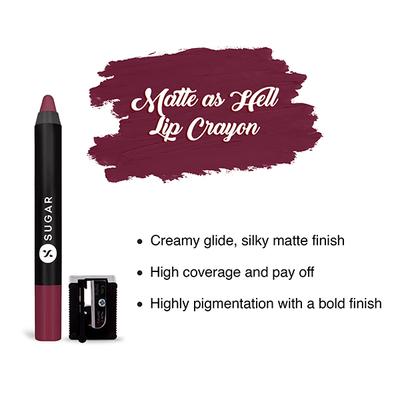 SUGAR Cosmetics Matte As Hell Crayon Lipstick - 14 Violet Crawley (Smokey Violet) 2.8 gm - Lip Crayons