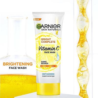 Garnier Foam Bright Complete Vitamin C + Lemon Clears Dullness Facewash 100gm - Face Wash & Cleansers