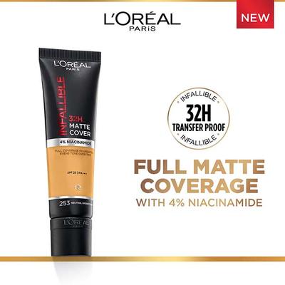 L'Oreal Paris Infallible 32H Matte Cover Liquid Foundation - 253 Neutral Undertone 30 ml - Foundation