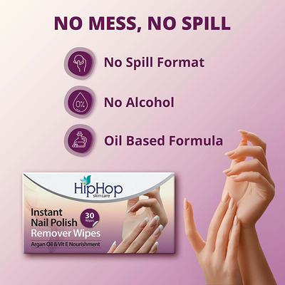 HipHop Nail Polish Remover Acetone & Acetate Free Wipes 30's - Nail Polish Remover