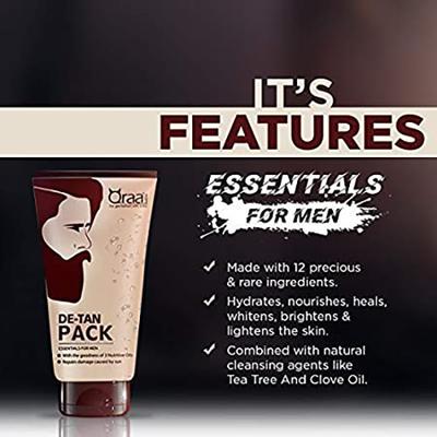 Qraa Men Gold Face And Beard Oil 30ml + Face and Beard Wash 100gm + De-Tan Pack For Men 1's - Face Washes