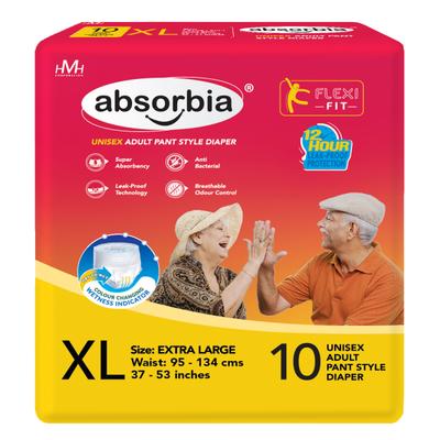 Absorbia Unisex Adult Pant Style Diaper (XL) 10's - Adult Diapers & Pads