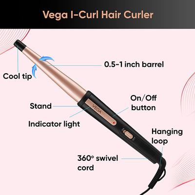 VEGA I-Curl Hair Curler VHCH-05 (Ananya Panday Signature Collection) Rose Gold 1 gm - Multi-Stylers