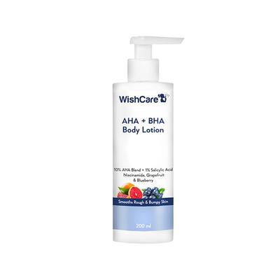 WishCare 10% AHA + 1% BHA Body Lotion - Smooths Rough & Bumpy Skin - With NiacinamiderapeFruit & Blueberry 200 ml - Lotions & Creams