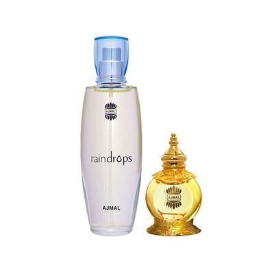 Ajmal Raindrops EDP Floral Chypre Perfume And Mukhallat AL Wafa Concentrated Perfume Oil Oriental Musky 62 ml - Perfumes (Edt/Edp)