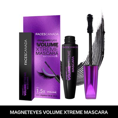 Faces Canada Magneteyes Volume Xtreme Mascara Waterproof upto 1.5X Volume - Jojoba Oil & Vitamin E 8ml - Mascaras