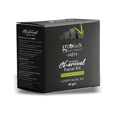 Globus Naturals Anti-Pollution Charcoal Men 6 Step Facial Kit, for Oil Control & Blackhead Removal 40 gm - Facial Kits