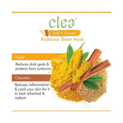 Clea Haldi & Chandan Face Sheet Mask Radiance Face Sheet Mask Dermatologically Tested Made with Natural Actives 20 gm - Masks & Peels