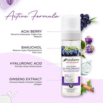 Astaberry Indulge Acai Berry Bio Hyaluronate Facial Toner for Skin Renew -Boost Collagen 100 ml - Toners