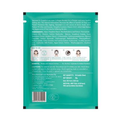 Clea Seaweed & Grapefruit Face Sheet Mask Anti-Ageing Face Sheet Mask Dermatologically Tested Made with Natural Actives 20 gm - Masks & Peels