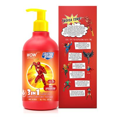 WOW Skin Science Kids 3 in 1 Wash - Shampoo + Conditioner + Body Wash - Red Speedster FlashEdition 300 ml - Baby Body Wash