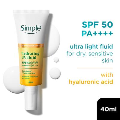Simple Hydrating UV Fluid SPF 50 PA++++ | Hyaluronic Acid | Sunscreen for dry & sensitive skin, 40ml - Body Sunscreen