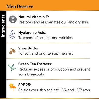 Men Deserve Intensive Moisturizer with SPF 25 for Whitening, Anti Pollution and Dark Spot Reduction 50 gm - Face Moisturizers