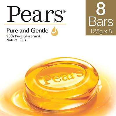 Pears Moisturising Bathing Bar Soap with Glycerine Pure & Gentle - For Golden Glow - (Pack of 8) 1000 gm - Soaps