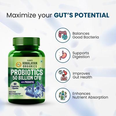 Vlado's Himalayan Organics Probiotics 50 Billion CFU with Prebiotics Veg Capsules 60's - Digestive Health