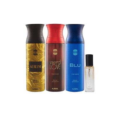 Ajmal Aurum & Blu & Sacred Love Deo & Aretha EDP Pack of 4 20 ml - Women Perfumes (Edt/Edp)