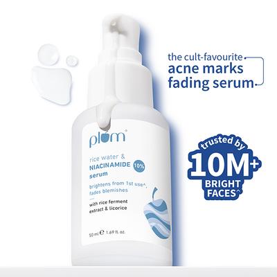 Plum Rice Water & 10% Niacinamide Face Serum - Brightens from 1st Use, Dermat-Tested 50 ml - Face Serum