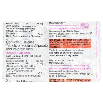 VALPROL CR 600mg Tablet 10's - Epilepsy/Convulsion-Ant