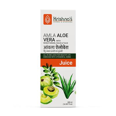 Krishna's Herbal & Ayurveda Amla Aloevera - Wheat-grass Haldi & Tulsi Juice 500 ml - Ayurvedic Juices