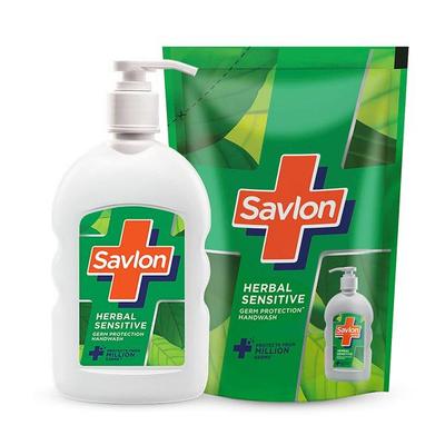 Savlon Herbal Sensitive Liquid Handwash 200ml Pump + (2 X 175ml ) Refill Pouch Combo - Hand Wash & Soaps