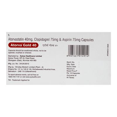 ATORVA GOLD 40 Capsule 10's - Blood Clot-Ant