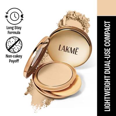 Lakme 9to5 Unreal Dual Cover Pressed Powder, 2 In 1 Compact + Foundation, 10 Ivory, 9 gm - Compact Powder
