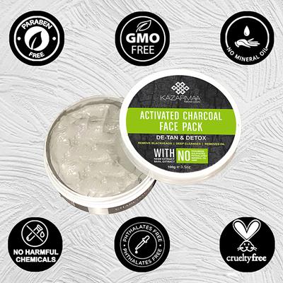 Kazarmaa Activated Charcoal Face Pack With Neem & Basil 150 gm - Face Packs