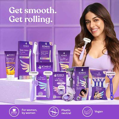 Bombae Rollplay Pro Hair Removal Razor for Women with Rolatek Roller, Aloe Gel and Jojoba Oil 125Pcs 1's - Razors & Cartridges