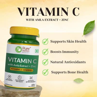 Pure Nutrition Vitamin C With Amla Extracts + Zinc Tablet 60's - Vitamin C