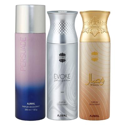 Ajmal 1 Persuade For Men & Women, 1 Ajmal Evoke Silver Edition For Him For Men And 1 Wisal Dhahab For Men High Quality Deodorants Combo (Pack Of 3) 600 ml - Perfumes (Edt/Edp)