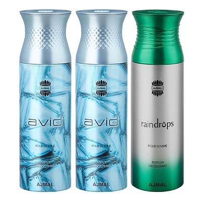 Ajmal Avid Avid Raindrops Deodorant Spray (Pack of 3) 200 ml - Perfumes (Edt/Edp)