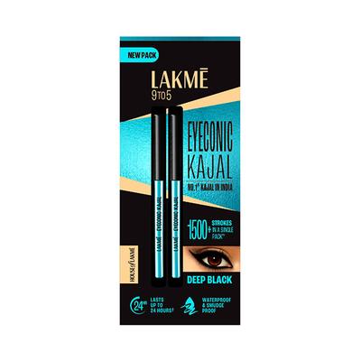 Lakme 9 to 5 Eyeconic Kajal, Smudgeproof, Waterproof, lasts upto 24 Hrs, Deep Black (Pack Of 2 x 0.35gm) 1's - Kajal & Kohls
