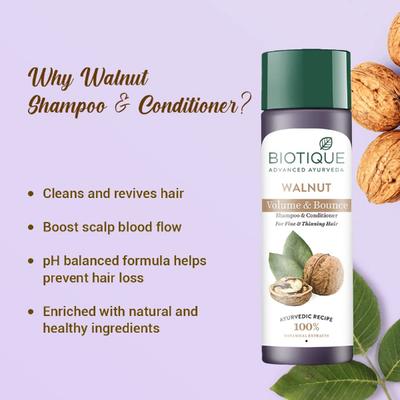 Biotique Walnut Volume & Bounce Shampoo & Conditioner 120ml - Shampoos