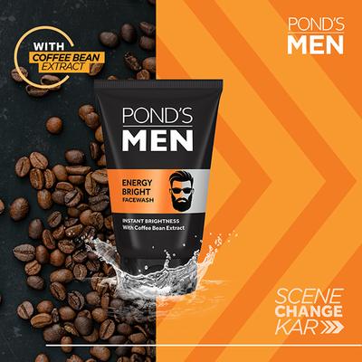 Pond's Men Energy Bright Anti - Dullness Facewash With Coffee Bean 100 gm - Face Moisturizers