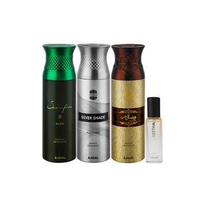 Ajmal Sacrifice II & Silver Shade & Wisal Dahab Deo & Aretha EDP Pack of 4 20 ml - Women Perfumes (Edt/Edp)