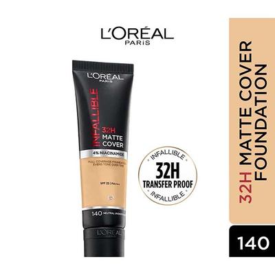 L'Oreal Paris Infallible 32H Matte Cover Liquid Foundation - 140 Neutral Undertone 30 ml - Foundation