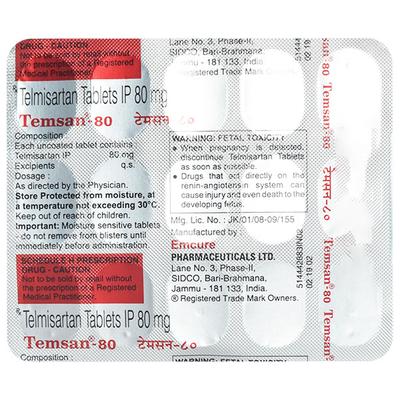 Temsan 80mg Tablet 15'S - Hypertension-Ang