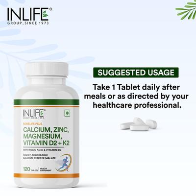 Inlife Calcium, Zinc, Magnesium, Vitamin D2 + K2 Tablet 120's - Calcium And Minerals