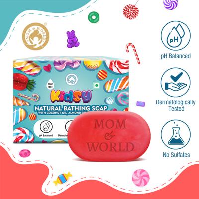 Mom & World Kidsy Natural Baby Bathing Soap - Tear Free (Pack of 5 x 75 gm) - Baby Soap